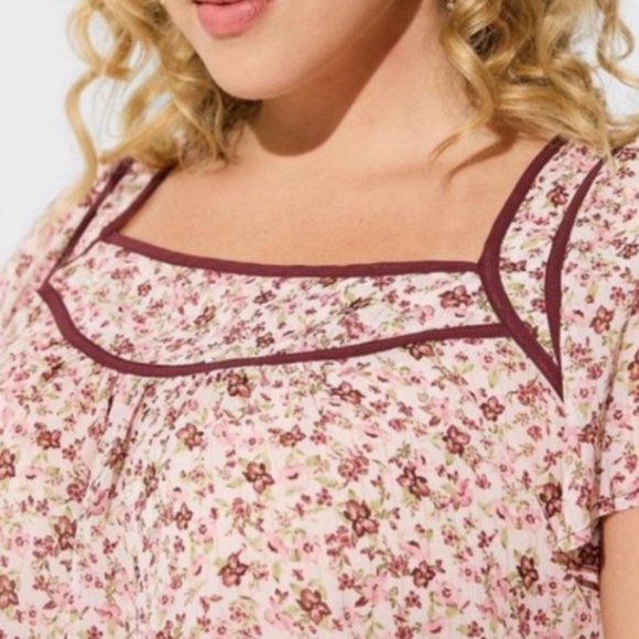 🆕 Crinkle Chiffon Flutter Sleeve Top Blouse 3 3X 22 24 NWT Torrid New! Floral - Picture 3 of 6